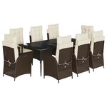 vidaXL Ensemble à manger de jardin et coussins 9 Pièces marron poly rotin