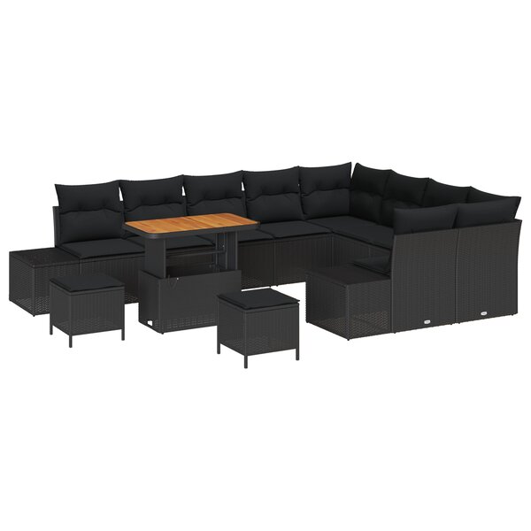 Ensemble de canapé de jardin vidaXL 12 pièces avec coussins Noir Poly Rattan Acacia