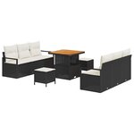 vidaXL Ensemble de canapé de jardin avec coussin 9 Pièces Noir Poly rotin
