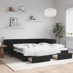 vidaXL Lit de jour avec gigogne et tiroirs sans matelas noir 100x200cm