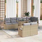 vidaXL Ensemble de canapé de jardin 9 Pièces Beige Poly rotin