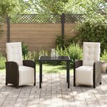 Ensemble de salle à manger de jardin 3 pièces avec coussins en poly rotin marron vidaXL