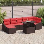 vidaXL Ensemble de canapé de jardin avec coussin 8 Pièces Marron et rouge