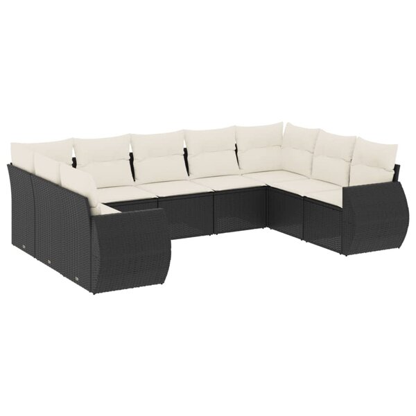 vidaXL Salon de jardin 9 Pièces avec coussins noir résine tressée