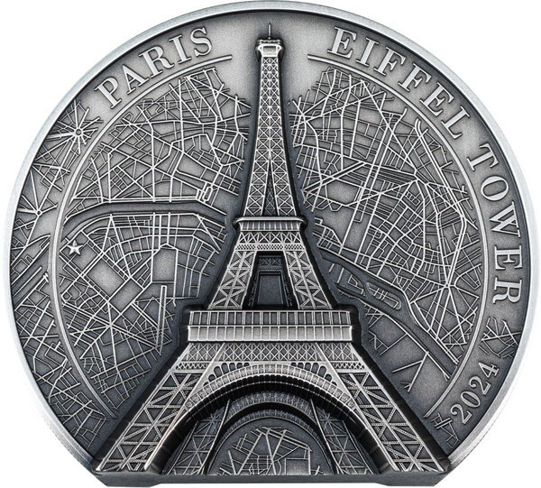 Pièce de monnaie en Argent 25 Dollars g 155.5 (5 oz) Millésime 2024 Historical Monuments EIFFEL TOWER (PRÉCOMMANDE)