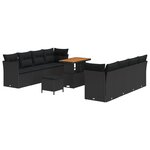 Ensemble de Sofa de Jardin 11 Pièces avec Coussins Noir Rattan Poly Acacia