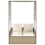 vidaXL Chaise longue double avec toit et rideaux beige résine tressée