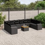 vidaXL Salon de jardin 11 Pièces avec coussins noir résine tressée