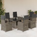 vidaXL Ensemble à manger de jardin et coussins 7 Pièces gris rotin