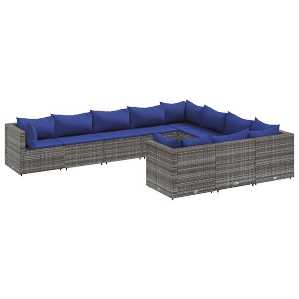 vidaXL Salon de jardin avec coussins 10 Pièces gris résine tressée