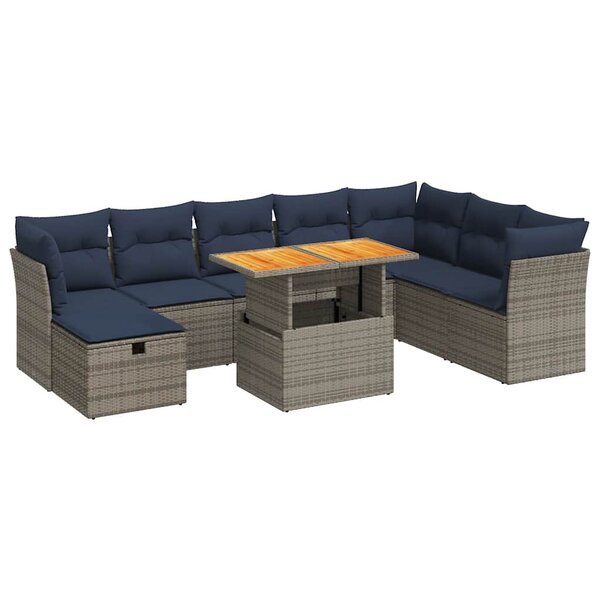 vidaXL Salon de jardin avec coussins 9Pièces marron résine tressée acacia