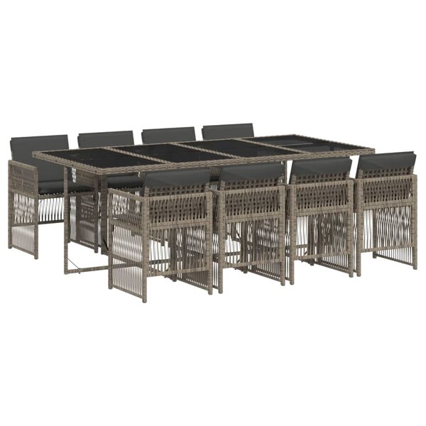 vidaXL Ensemble à manger de jardin 9 Pièces coussins gris résine tressée