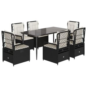 vidaXL Ensemble à manger de jardin coussins 7Pièces Noir Résine tressée