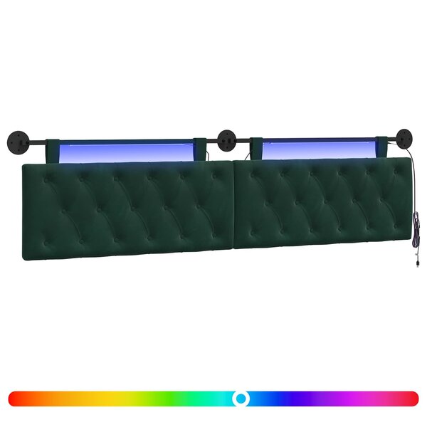 vidaXL Tête de lit suspendue Avec lumière LED Vert foncé Velours