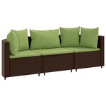 vidaXL Salon de jardin avec coussins 3 Pièces marron résine tressée