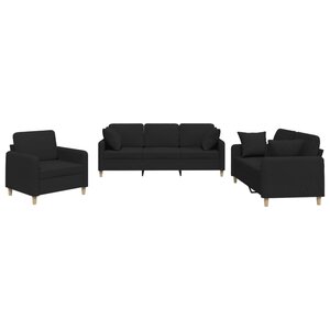 vidaXL Ensemble de canapés 3 Pièces avec coussins noir tissu