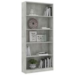 vidaXL Bibliothèque à 5 niveaux Gris béton 80x24x175cm Bois ingénierie
