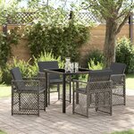 Ensemble de Salle à Manger de Jardin à 5 Pièces avec Coussins Gris Poly Rattan