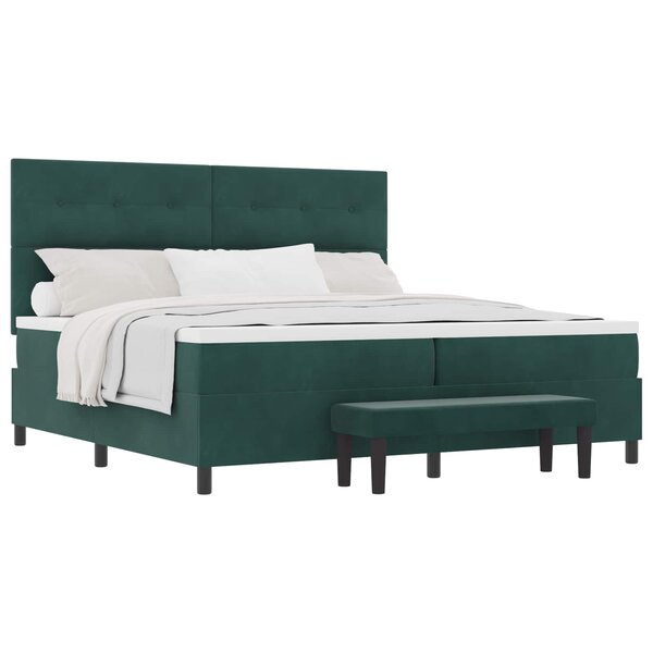 vidaXL Lit à ressorts avec tête de lit Vert foncé 200 x 200 cm Velours