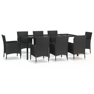 vidaXL Ensemble à manger jardin 9Pièces et coussins noir résine tressée