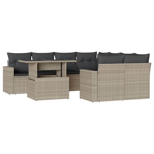 vidaXL Salon de jardin 9 Pièces avec coussins gris clair résine tressée