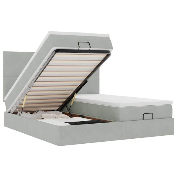 vidaXL Cadre de lit ottoman avec matelas gris clair 200x200 cm velours