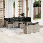 vidaXL Salon de jardin avec coussins 10 Pièces gris clair résine tressée