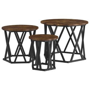 vidaXL Table d'appoint empilable 3 Pièces Chêne fumé 53 x 53 x 40 cm