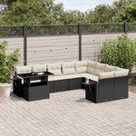 vidaXL Salon de jardin 10 Pièces avec coussins noir résine tressée