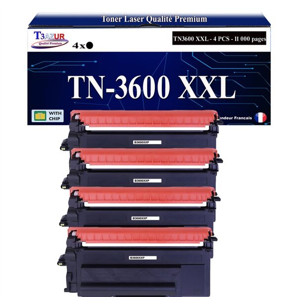 T3AZUR - 4x Toners compatibles avec Brother TN3600 XXL pour Brother MFC-L5710DN  MFC-L5710DW  MFC-L6710DW  MFC-L6910DN Noir - 11 000 pages