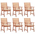 vidaXL Chaises à manger d'extérieur lot de 6 et coussins Acacia massif