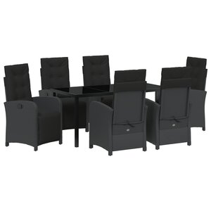 Ensemble de repas de jardin 7 pièces avec coussins en rotin poly noir vidaXL