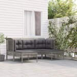 vidaXL Salon de jardin 5 Pièces avec coussins Gris Résine tressée