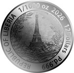Pièce de monnaie en Palladium 12 Dollars g 0.031 (1/1000 oz) Millésime 2026 World Famous Landmarks EIFFEL TOWER (PRÉCOMMANDE)