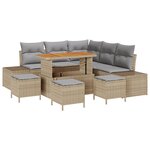 Ensemble de canapé de jardin de 9 pièces avec coussins Beige Poly Rattan Acacia