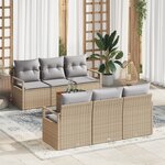 Ensemble de canapé de jardin 7 pièces vidaXL avec coussins beiges en poly rattan acacia