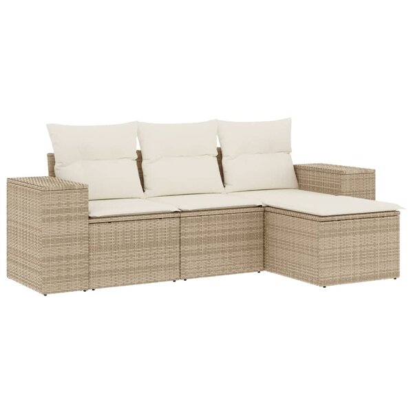vidaXL Salon de jardin avec coussins 4 Pièces beige résine tressée