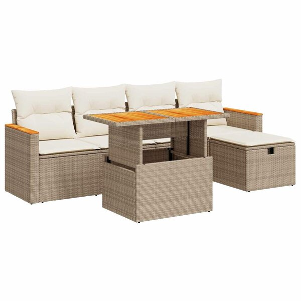 vidaXL Salon de jardin avec coussins 6 Pièces beige résine tressée