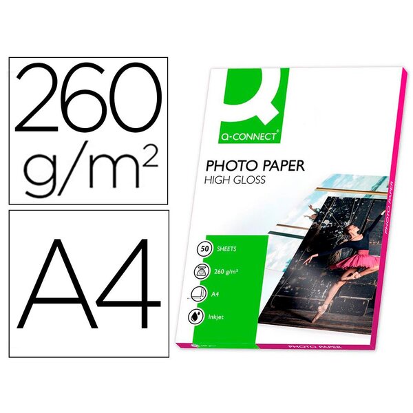 Paquet 50 feuilles Papier photo jet d'encre semi-glacé brillant A4 260g x 20 Q-CONNECT