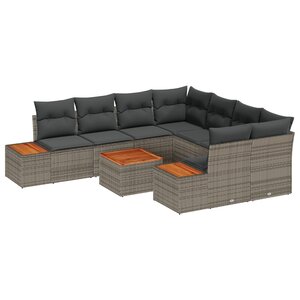 vidaXL Ensemble de canapé de jardin 9 pièces avec coussins en poly rotin gris et acacia