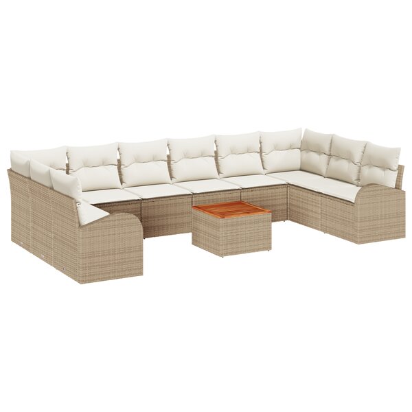 vidaXL Ensemble de Canapé de Jardin de 11 Pièces avec Coussins Beige Rotin Synthétique Acacia