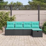 vidaXL Ensemble de canapé de jardin 5 Pièces Noir et turquoise polyrotin