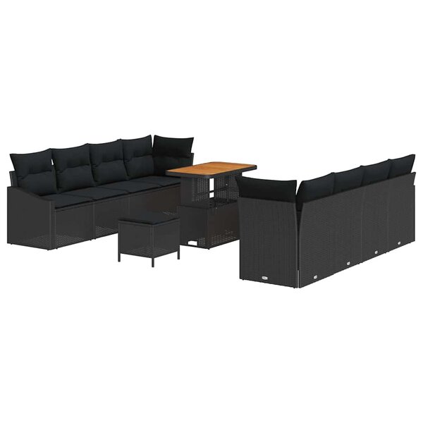vidaXL Ensemble de canapé de jardin avec coussin 11 Pièces Noir