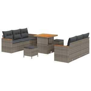 Ensemble de canapé de jardin de 9 pièces avec coussins gris Poly Rattan Acacia