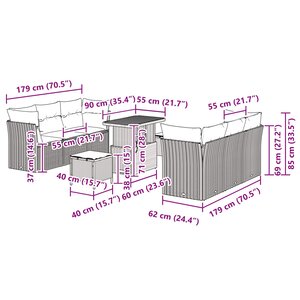 vidaXL Ensemble de canapé de jardin avec coussin 9 Pièces Noir polyrotin