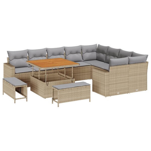 Ensemble de 12 pièces de canapés de jardin avec coussins en beige en rattan polyacacia