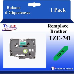 Ruban d'étiqueteuse compatible avec Brother Tze741  Tze-741 pour étiqueteuses P-touch - Texte noir sur fond vert