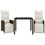 vidaXL Ensemble de bistro de jardin 3 Pièces coussins marron poly rotin