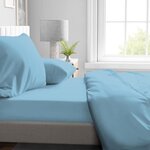 Drap housse microfibre 82 g - 180 x 200 cm - Bonnet 30 cm - Bleu ciel