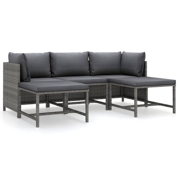 vidaXL Salon de jardin 5 Pièces avec coussins Résine tressée Gris